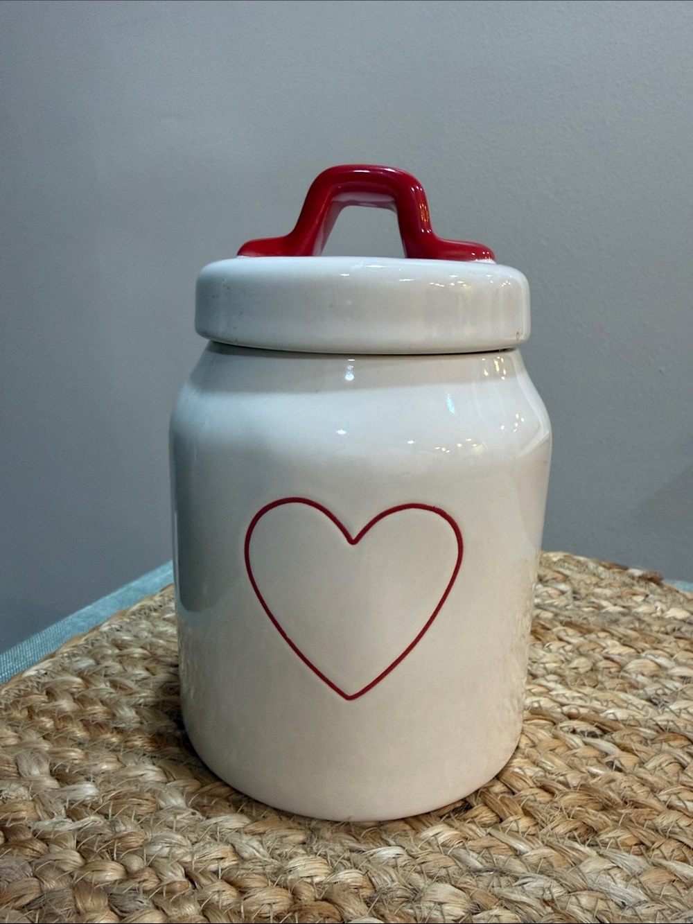 White Ceramic Heart Canister - Red Heart Accent